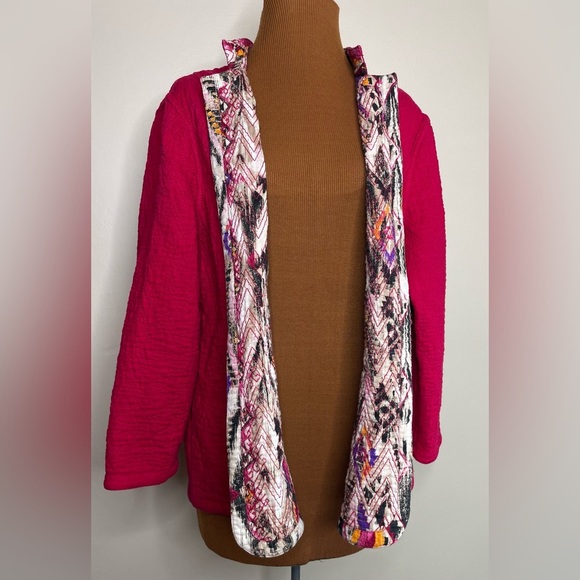Chico's Rina in Gladiolus Pink Tribal Quilted Reversible Jacket Size Large - Picture 2 of 7
